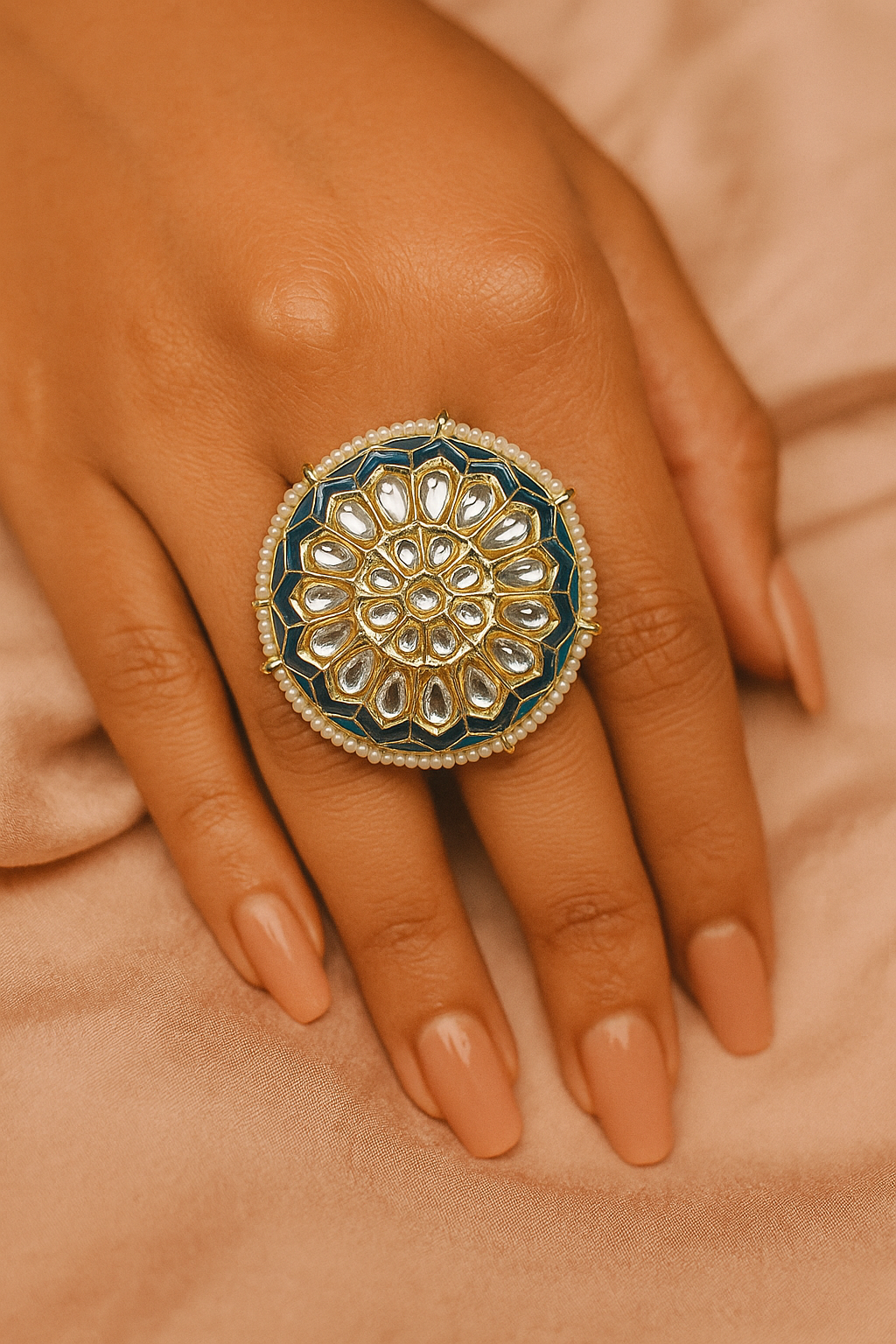 Royal Kundan Adjustable Ring – Oversized Ethnic Statement Jewellery